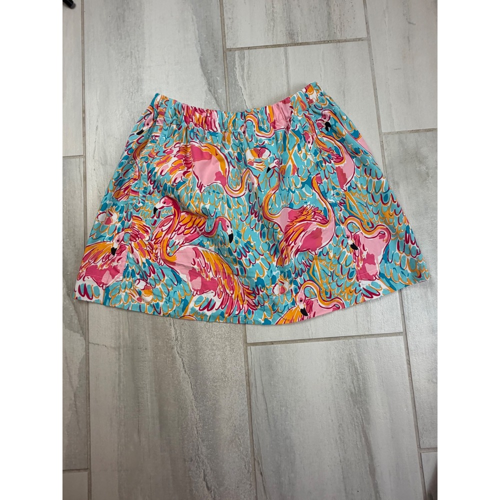 Lilly Pulitzer Cissy Peel And Eat Elastic Waist Mini Skirt Flamingo Cotton Sz M‎